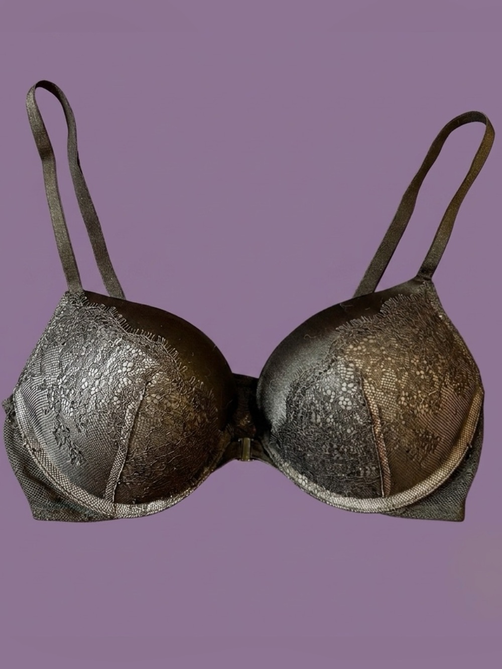 Victoria’s Secret Black Lace Front-Closure Plunge Push-Up Bra - 36B